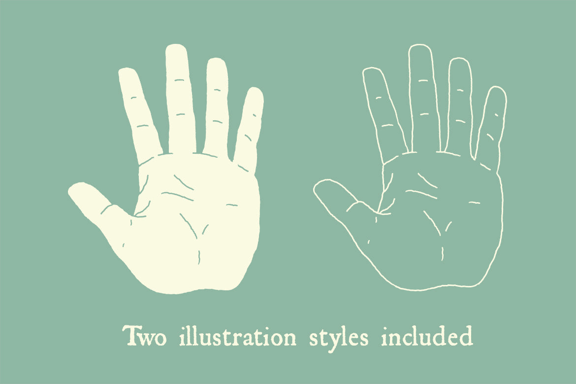 Two hand illustration styles - solid & outline