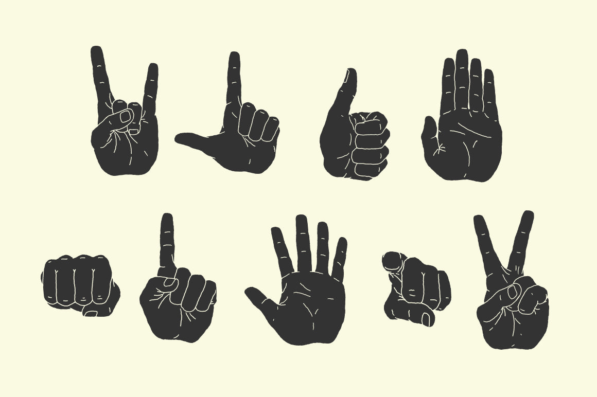 9 different hand illustrations in vector EPS format